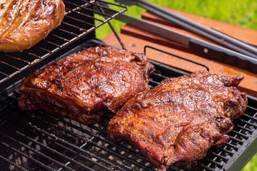 Grilled pork ribs on the grill.