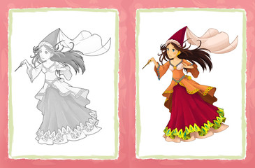 cartoon fairy tale character - princess / coloring page - illustration for children