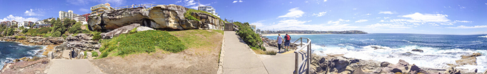 BONDI BEACH, AUSTRALIA - NOVEMBER 2015: Panoramic view of famous beach. This is a major attraction in Sydney