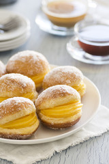 Bolas de Berlim, Portuguese Berliners, or Fried Donuts Filled with Sweet Egg Paste