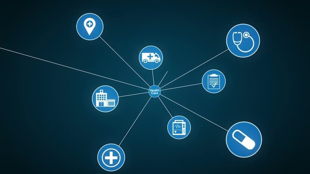Various Health care technology icon connect global world map, dots makes world map. internet of things.2.