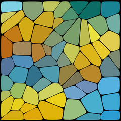 abstract background consisting of yellow, orange, beige, blue geometrical shapes with thick black borders, vector illustration.