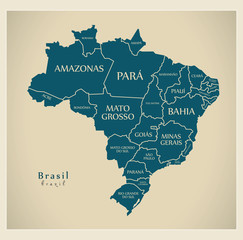 Modern Map - Brazil with districts and labels BR