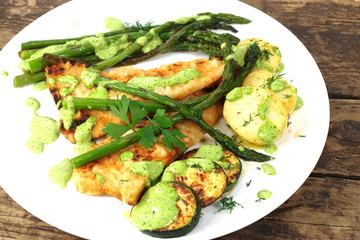 fried green asparagus in plate