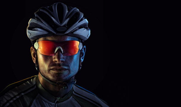 Cyclist. Dramatic close-up portrait