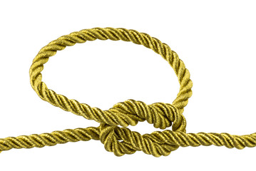 Gold rope, tie a knot. Isolated on white background. (with clipping path)