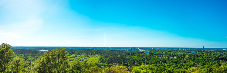panoramic view of forest with some antenna and houses