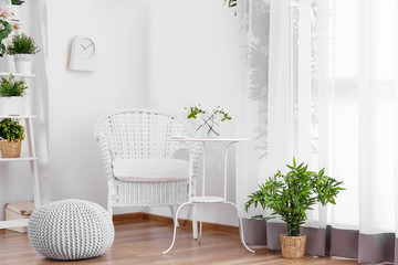 Beautiful modern veranda with cozy furniture and house plants