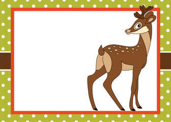 Vector Card Template with a Cute Deer on Polka Dot Background. 