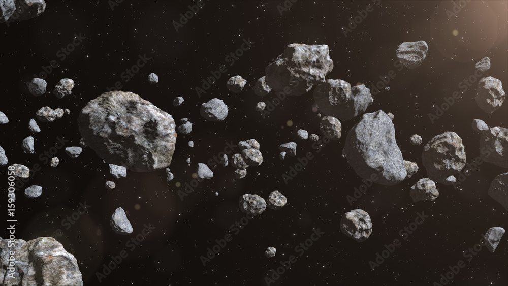 Poster closeup on meteor lumps in space. dark background. suitable for any fantasy, astronomy or space real