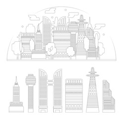 City silhouette and skyscrapers isolated. Illustration for color book, banner