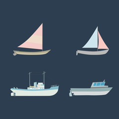Seth of four boats, flat style. Vvector