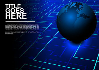 Blue globe on futuristic floor with light lines vector technology background some Elements of this image furnished by NASA