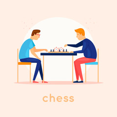 Play chess. Characters. Flat design vector illustration.
