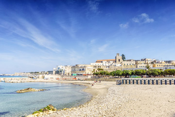 Fototapeta na wymiar Otranto with sandy beach and historic sites, Apulia, Italy