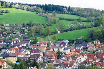 Fototapeta premium Old color full village background hill