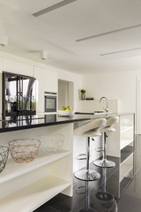 Kitchen with long island