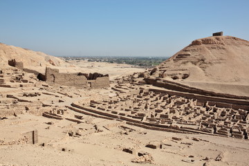 Ruined homes and tombs of the Ancient Egyptian town of Deir el Medina, Luxor, Egypt