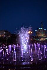 Glowing fountain at night
