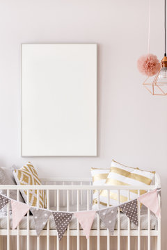 Baby Crib With White Poster Mockup