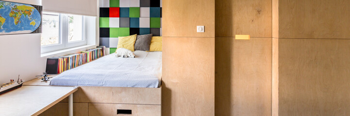 Cozy room with wooden wardrobe