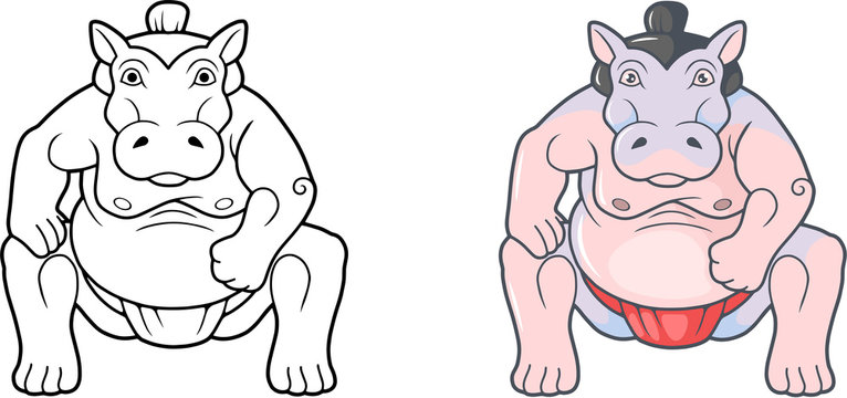 Cartoon funny hippo sumo wrestler