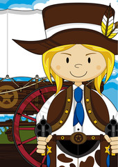 Naklejka premium Cartoon Cowboy and Chuck Wagon