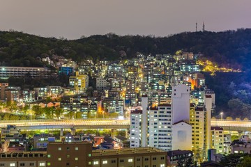 downtown, night seoul, korea 