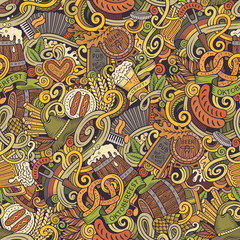 Cartoon cute doodles hand drawn Octoberfest seamless pattern