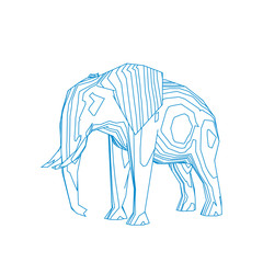 Abstract striped elephant. Isolated on white background.Vector outline illustration.