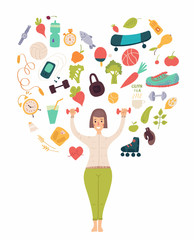 Woman exercising with weights lifting dumbbells Weight loss training