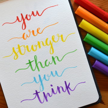 YOU ARE STRONGER THAN YOU THINK hand lettered in notepad