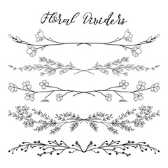 Obraz premium Vector Black Dividers with Branches, Plants and Flowers