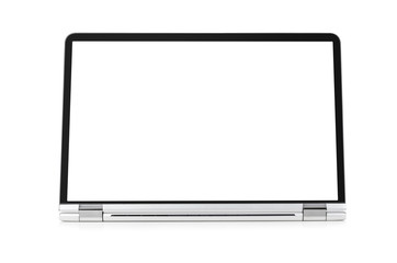 Convertible laptop computer with blank screen isolated on white background