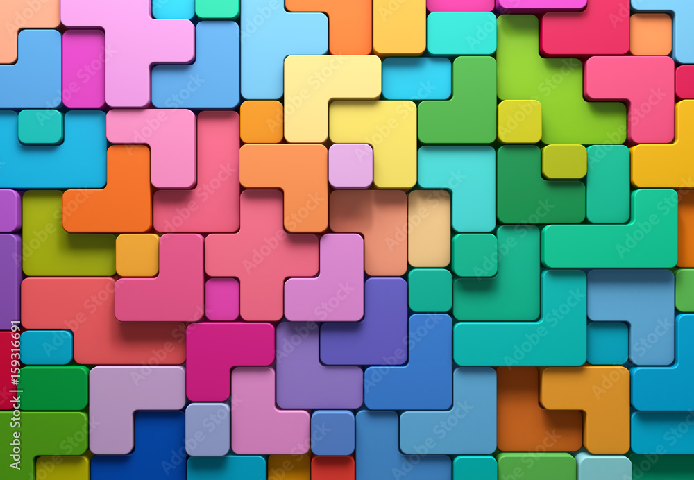 Poster 3d rendering abstract background of multi-colored rounded shapes