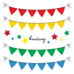 Set of multi colored flat buntings garlands, triangle flags. Celebration decor for greeting cards