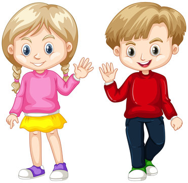 Boy and girl waving hands