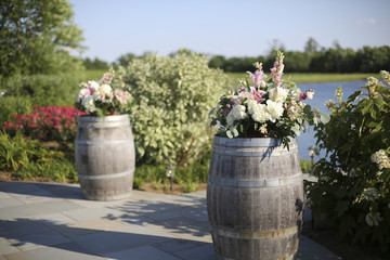 Pink, White, and Green Wedding Ceremony Flower Arrangement Decor