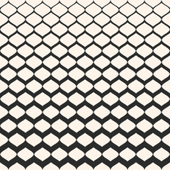 Naklejka premium Halftone seamless pattern, vector monochrome texture with gradient transition effect. Illustration of mesh with gradually thickness. Modern abstract background. Design for prints, covers, decoration