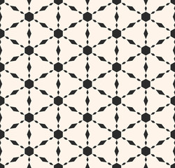 Vector monochrome seamless texture, simple ornamental geometric pattern. Triangular grid, repeat tiles, hexagons, rhombuses. Modern minimalist style. Abstract background. Light design for decoration