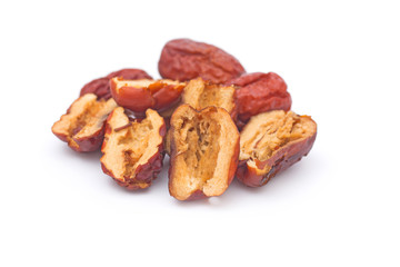 dried jujube fruits, chinese herbal medicine in bowl isolated on white background