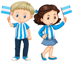 Boy and girl holding Argentina flag