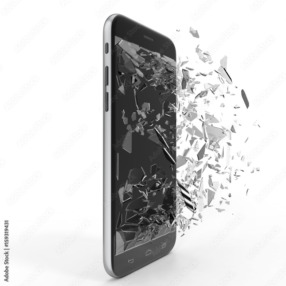 Aufkleber phone with broken screen isolated on white background for your design project, 3d rendering