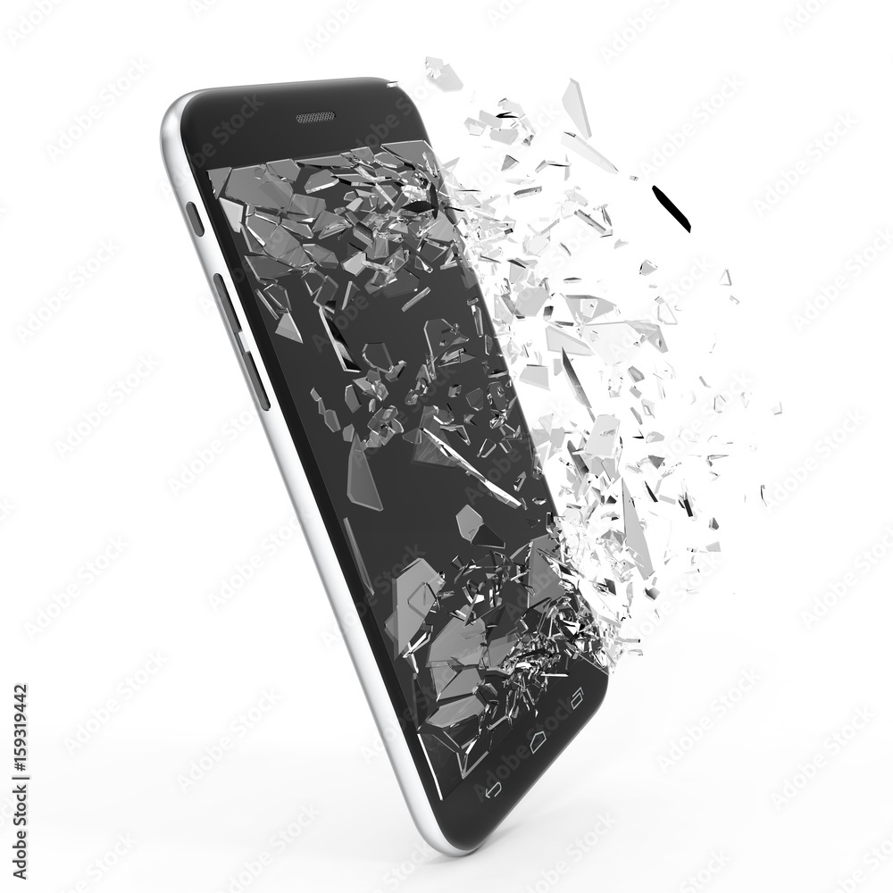 Poster phone with broken screen isolated on white background for your design project, 3d rendering