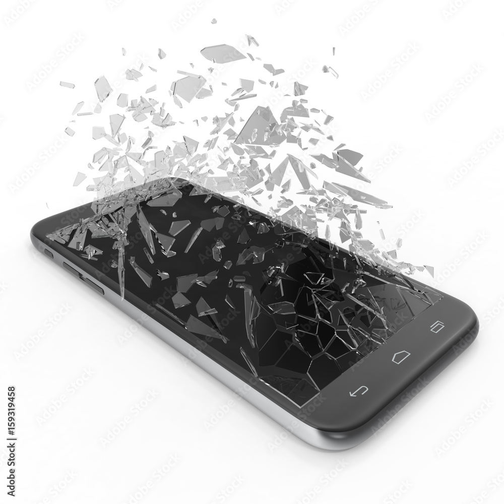 Aufkleber phone with broken screen isolated on white background for your design project, 3d rendering