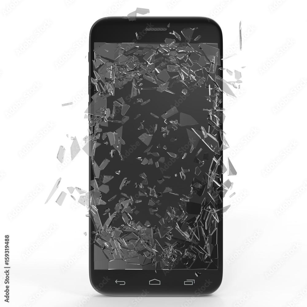 Poster phone with broken screen isolated on white background for your design project, 3d rendering