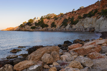 Fototapeta na wymiar Cala d'Hort beach at sunrise, Ibiza, Spain