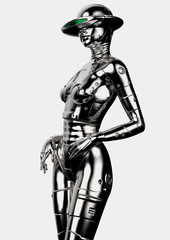 3D illustration. The stylish chromeplated cyborg the woman. - 159319861