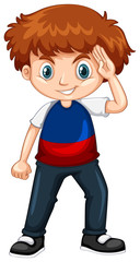 Boy wearing blue and red shirt
