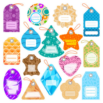 Stylish price clothes tag with pattern sale card stickers collection paper blank business promotion badge vector illustration